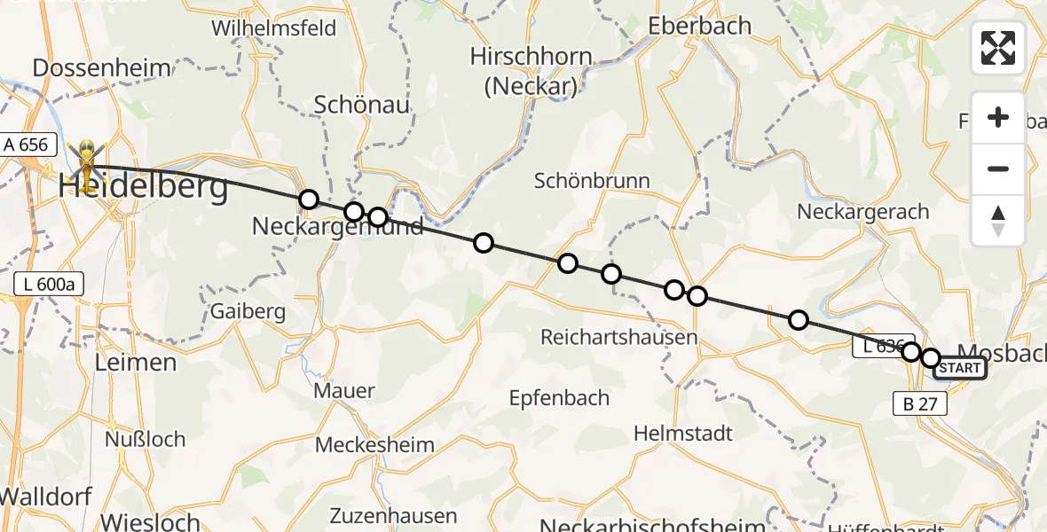 Flugroute Rettungshubschrauber Schreckhof Flugplatz - Heidelberg, 04 Juni 2026, 14:35