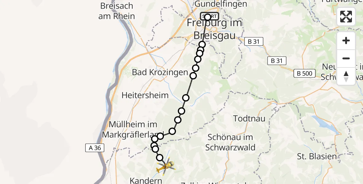 Flugroute Rettungshubschrauber Freiburg im Breisgau Flugplatz - Malsburg-Marzell, 04 Juni 2026, 14:41