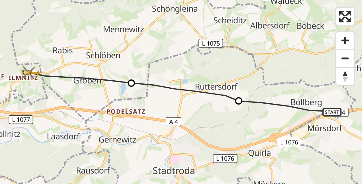 Flugroute Rettungshubschrauber Stadtroda - Jena, 04 Juni 2026, 14:46