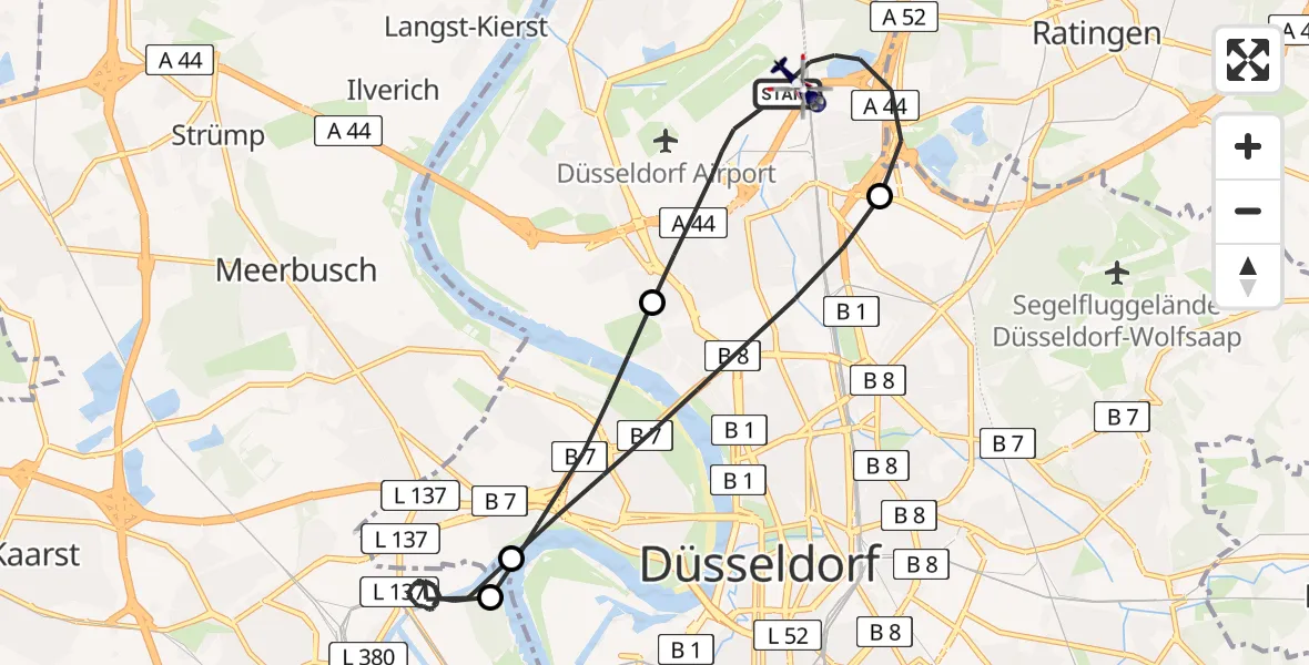 Flugroute Polizeihubschrauber Düsseldorf Flughafen - Düsseldorf Flughafen, 04 Juni 2026, 14:53