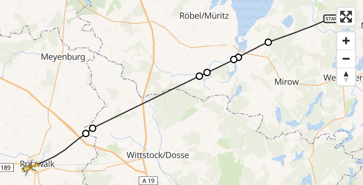 Flugroute Rettungshubschrauber Mirow - Pritzwalk, 04 Juni 2026, 14:56