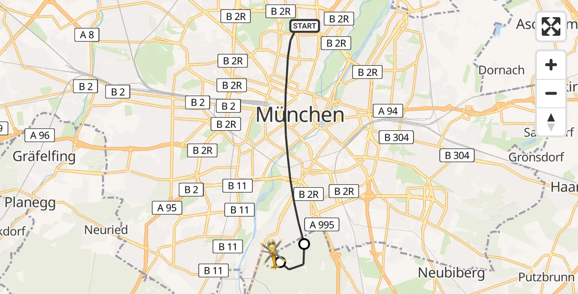 Flugroute Rettungshubschrauber München - ADAC Air Rescue Center Hubschrauberlandeplatz (Christoph 1), 04 Juni 2026, 15:01