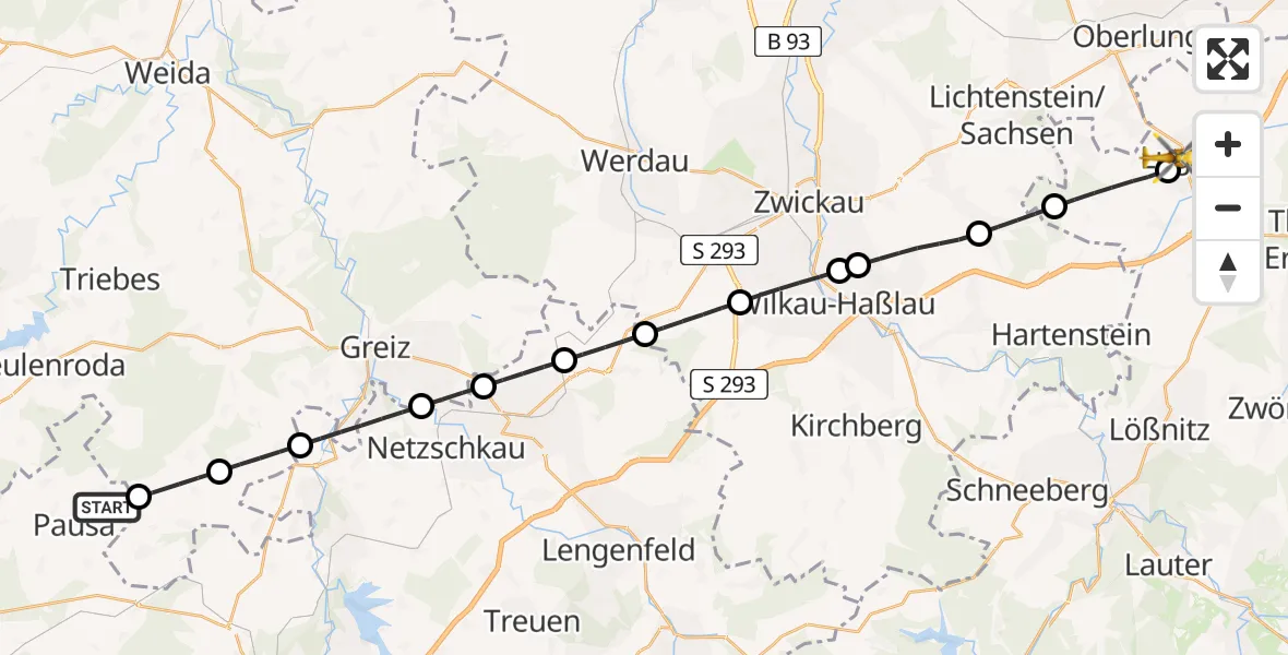 Flugroute Rettungshubschrauber Pausa-Mühltroff - Lugau/Erzgeb., 04 Juni 2026, 15:10