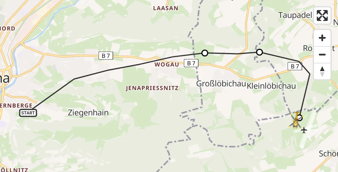 Flugroute Rettungshubschrauber Jena - Jena-Schöngleina Flugplatz, 04 Juni 2026, 15:10