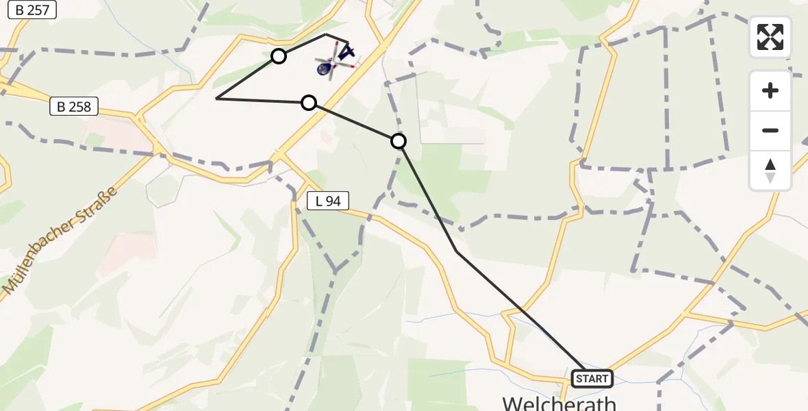 Flugroute Polizeihubschrauber Welcherath - Nürburg, 04 Juni 2026, 15:11