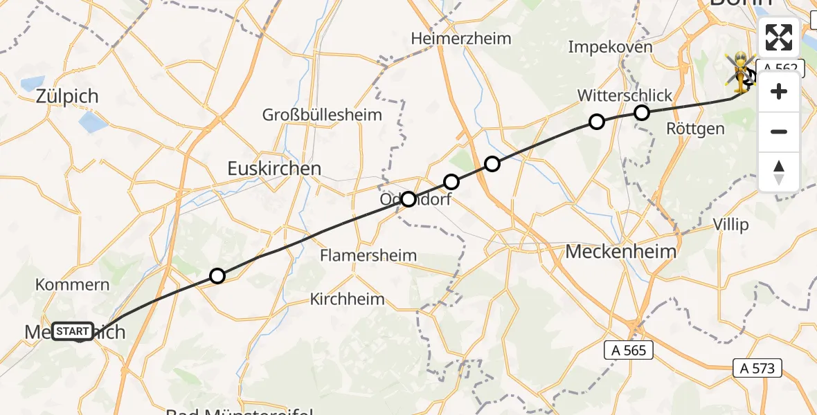 Flugroute Rettungshubschrauber Mechernich - Bonn University Hospital, 04 Juni 2026, 15:16
