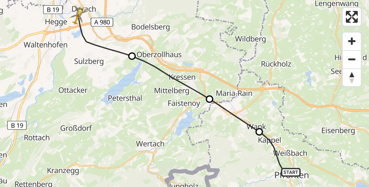Flugroute Rettungshubschrauber Pfronten - Kempten-Durach Flugplatz, 04 Juni 2026, 15:18