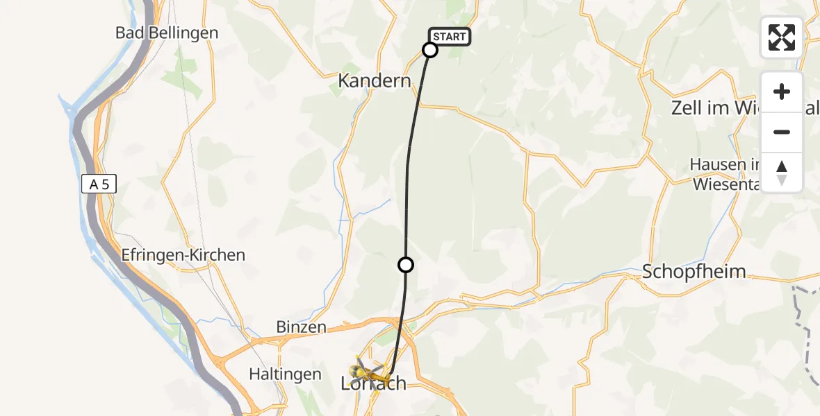 Flugroute Rettungshubschrauber Malsburg-Marzell - Lörrach, 04 Juni 2026, 15:23