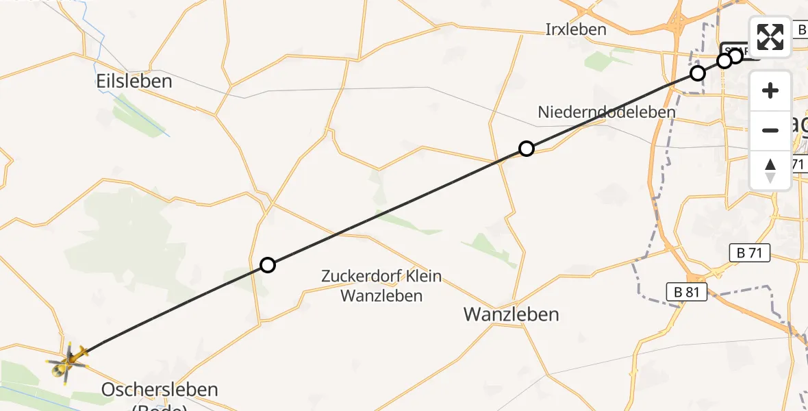 Flugroute Rettungshubschrauber Magdeburg Hospital - Oschersleben (Bode), 04 Juni 2026, 15:27