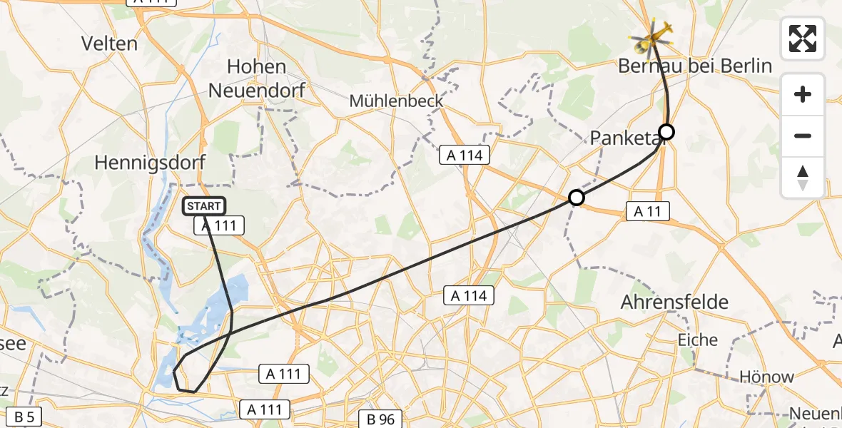 Flugroute Rettungshubschrauber Berlin - Bernau bei Berlin, 04 Juni 2026, 15:29