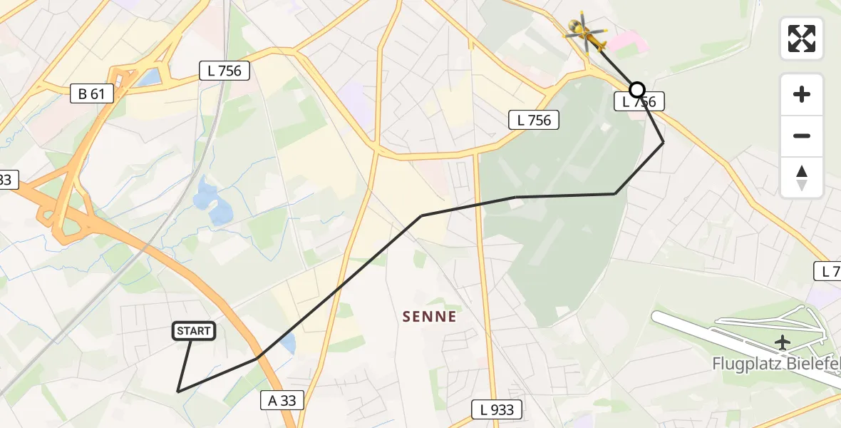 Flugroute Rettungshubschrauber Bielefeld - Luftrettungszentrum Bielefeld, 04 Juni 2026, 15:35