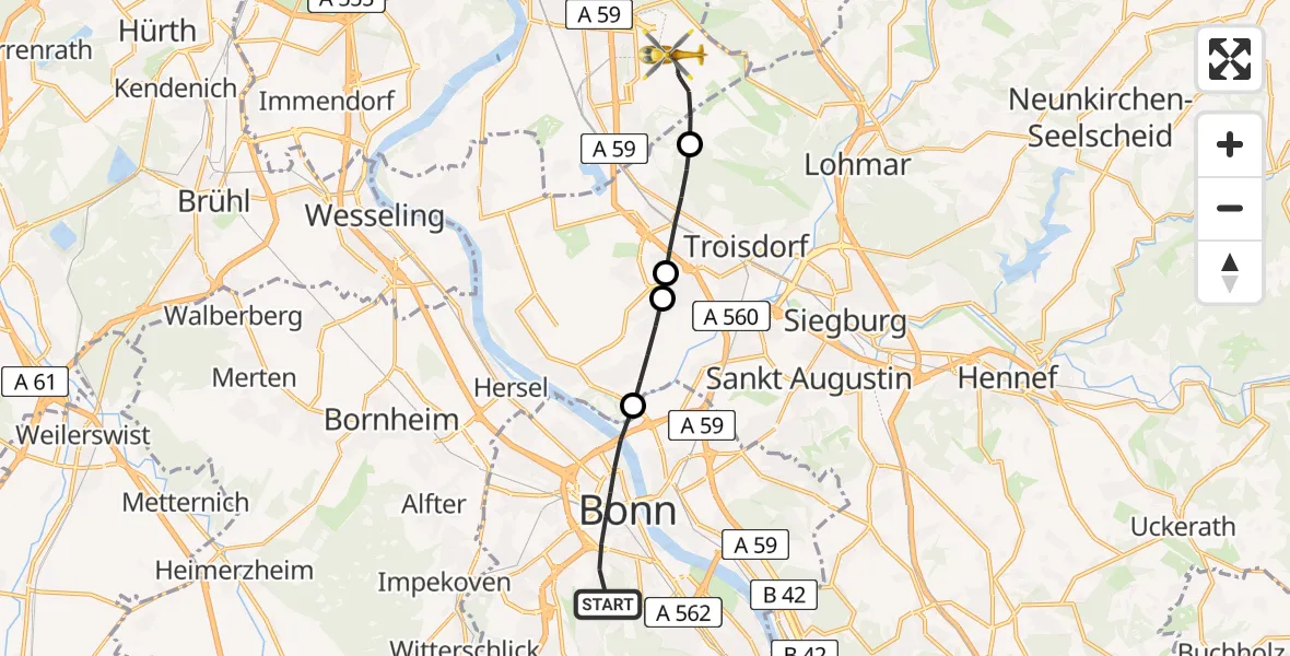 Flugroute Rettungshubschrauber Bonn - Köln Bonn Flughafen, 04 Juni 2026, 15:56