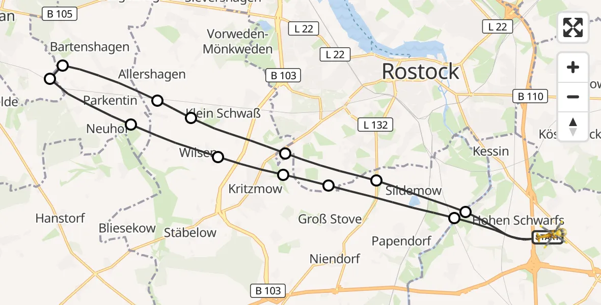 Flugroute Ambulanzhubschrauber Dummerstorf - Dummerstorf, 04 Juni 2026, 15:59