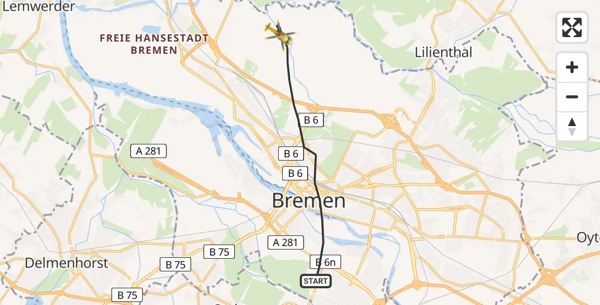 Flugroute Rettungshubschrauber Bremen - Bremen, 04 Juni 2026, 16:03