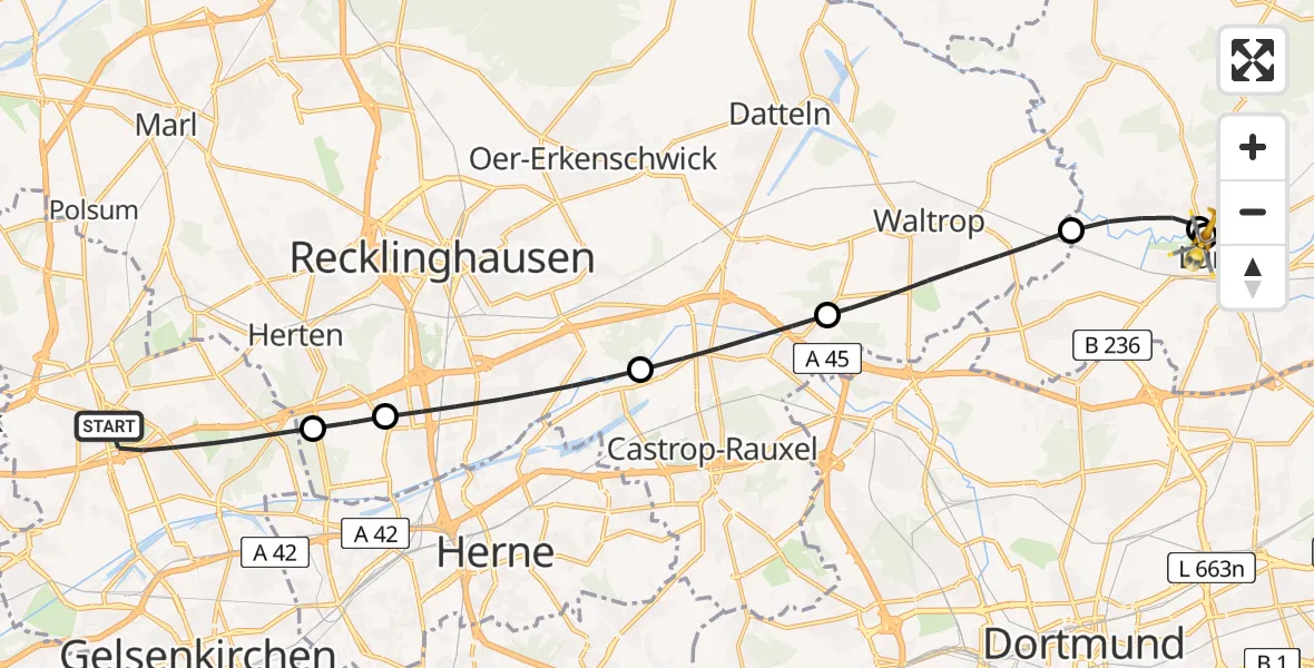 Flugroute Rettungshubschrauber Gelsenkirchen - Sankt Marien Hospital, 04 Juni 2026, 16:06