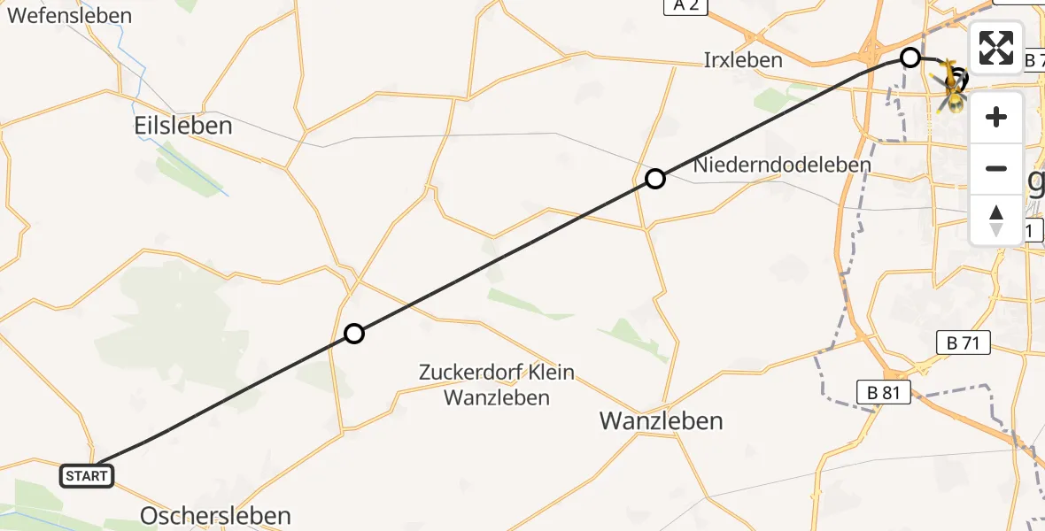 Flugroute Rettungshubschrauber Oschersleben (Bode) - Magdeburg Hospital, 04 Juni 2026, 16:08