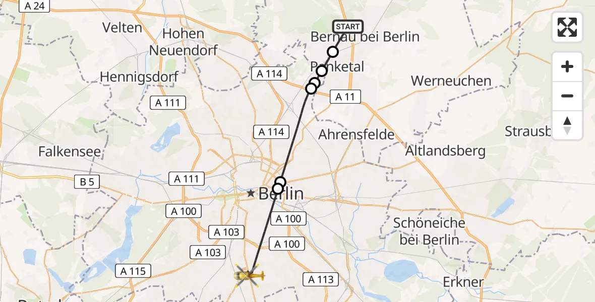 Flugroute Rettungshubschrauber Bernau bei Berlin - Berlin, 04 Juni 2026, 16:18