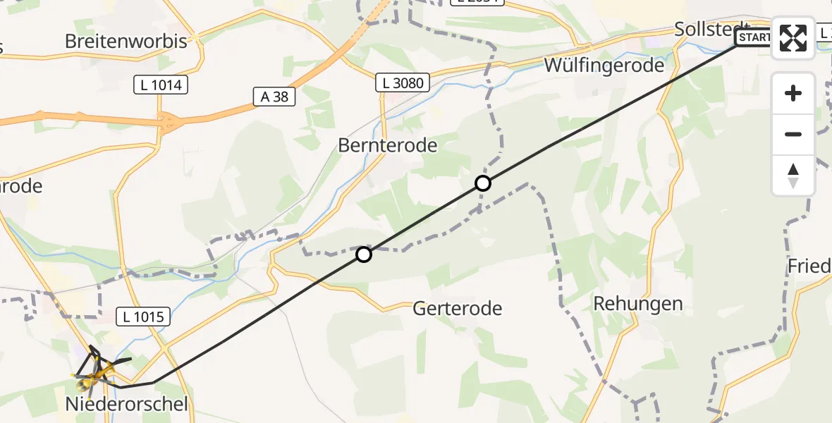 Flugroute Rettungshubschrauber Sollstedt - Niederorschel, 04 Juni 2026, 16:45
