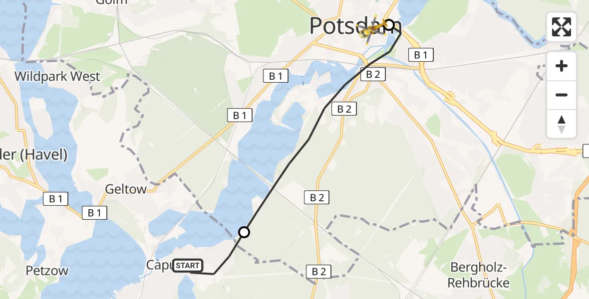 Flugroute Rettungshubschrauber Schwielowsee - Ernst von Bergmann Clinic Hubschrauberlandeplatz, 04 Juni 2026, 16:55