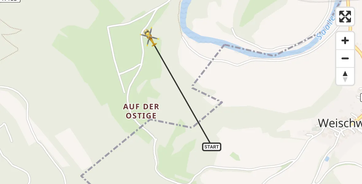 Flugroute Rettungshubschrauber Kaulsdorf - Saalfeld/Saale, 04 Juni 2026, 16:55