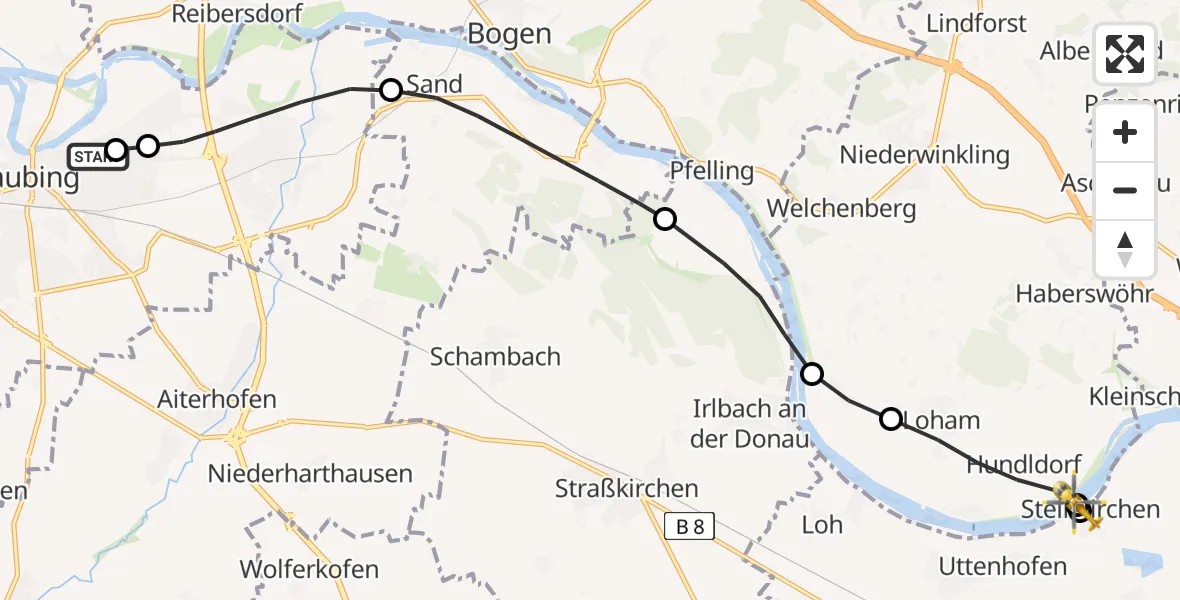 Flugroute Rettungshubschrauber Sankt Elisabeth Hospital Straubing - Mariaposching, 04 Juni 2026, 16:58