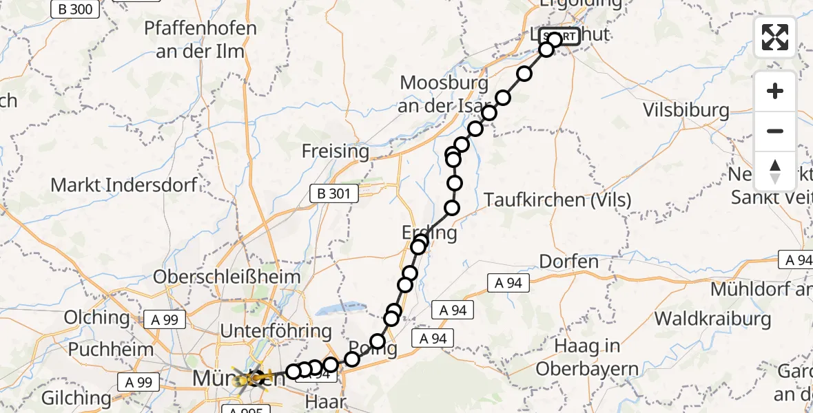 Flugroute Rettungshubschrauber Landshut Hospital - Rechts der Isar University Hospital, 04 Juni 2026, 17:03