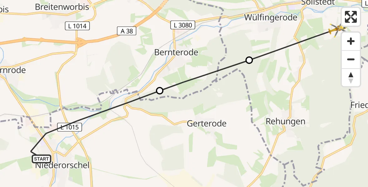 Flugroute Rettungshubschrauber Niederorschel - Sollstedt, 04 Juni 2026, 17:24