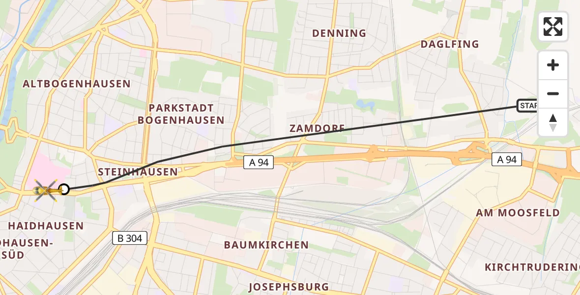 Flugroute Rettungshubschrauber München - Rechts der Isar University Hospital, 04 Juni 2026, 17:26