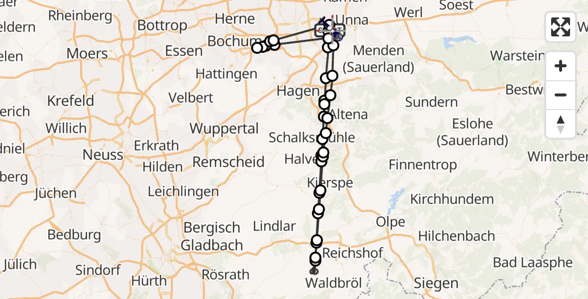 Flugroute Polizeihubschrauber Dortmund Flughafen - Dortmund Flughafen, 04 Juni 2026, 17:27