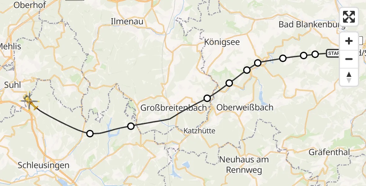 Flugroute Rettungshubschrauber Saalfeld/Saale - Schleusingen, 04 Juni 2026, 17:35
