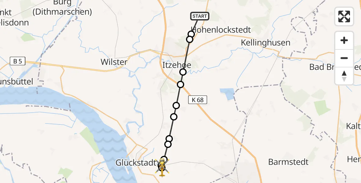 Flugroute Rettungshubschrauber Hohenlockstedt - Herzhorn, 04 Juni 2026, 17:37