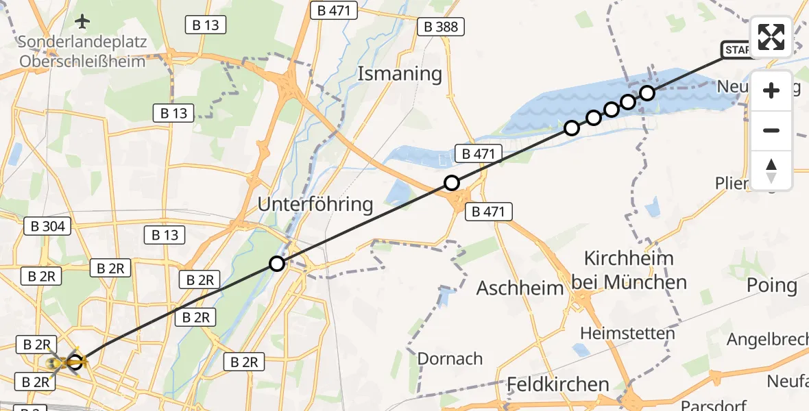 Flugroute Rettungshubschrauber Finsing - Deutsches Herzzentrum München, 04 Juni 2026, 17:38