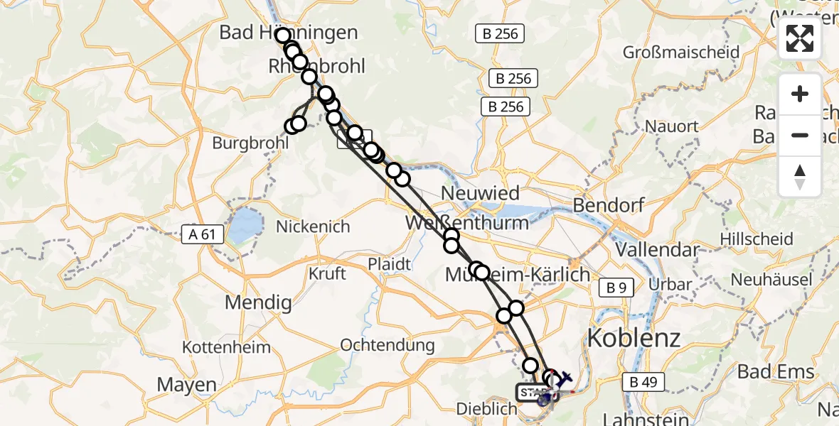 Flugroute Polizeihubschrauber Winningen - Koblenz-Winningen Flugplatz, 04 Juni 2026, 17:51