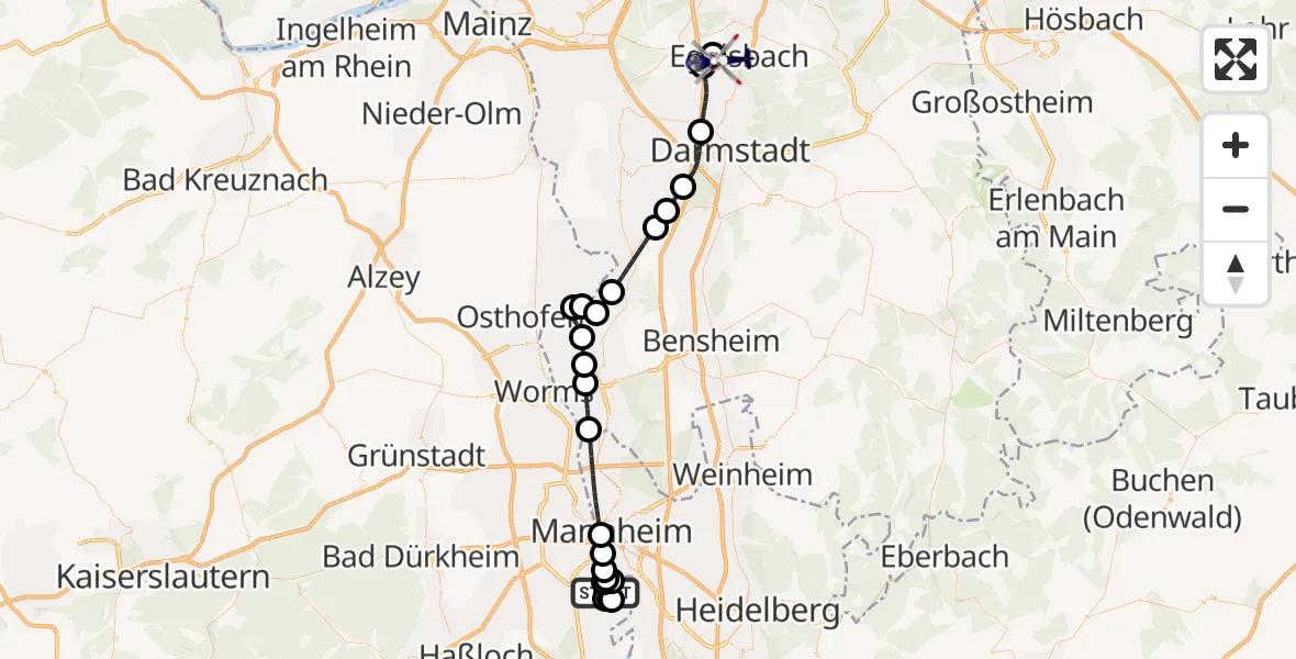 Flugroute Polizeihubschrauber Altrip - Flughafen Frankfurt-Egelsbach, 04 Juni 2026, 18:21