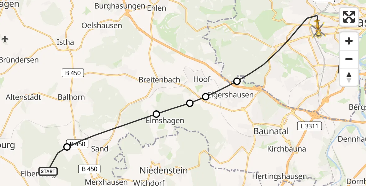 Flugroute Rettungshubschrauber Naumburg - Kassel, 04 Juni 2026, 18:41