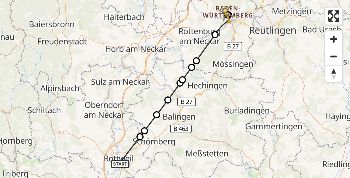 Flugroute Ambulanzhubschrauber Rottweil - Tübingen University Hospital, 04 Juni 2026, 18:46