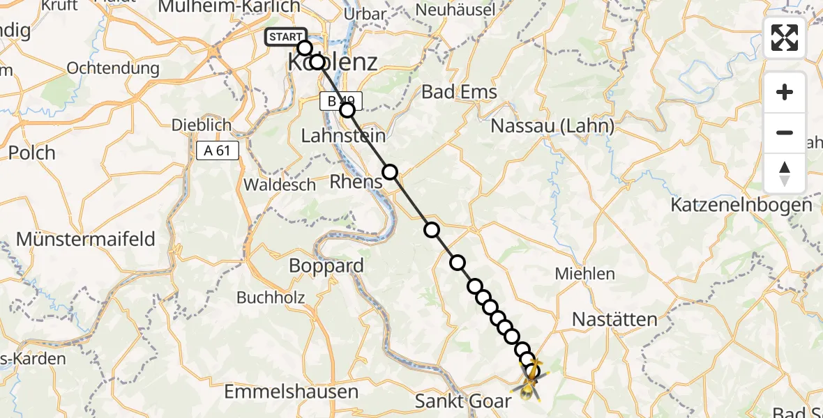 Flugroute Rettungshubschrauber Koblenz - Reitzenhain, 04 Juni 2026, 18:55