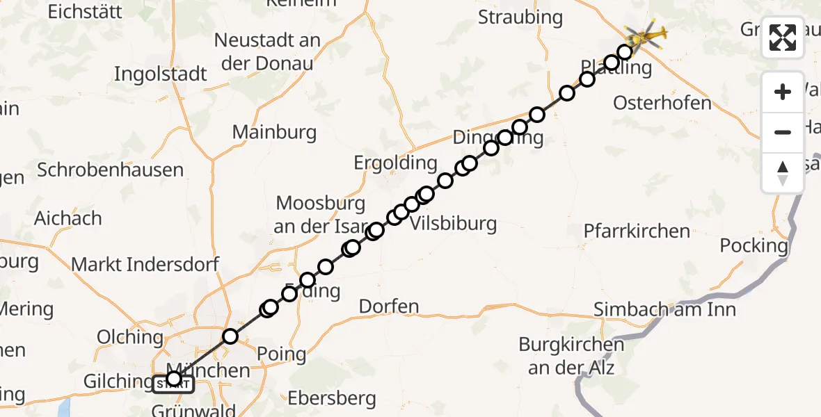Flugroute Rettungshubschrauber DRF Air Rescue München Hubschrauberlandeplatz - Deggendorf, 04 Juni 2026, 18:57