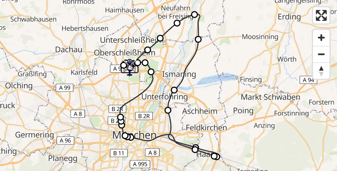Flugroute Polizeihubschrauber Oberschleißheim - Oberschleißheim, 04 Juni 2026, 19:05