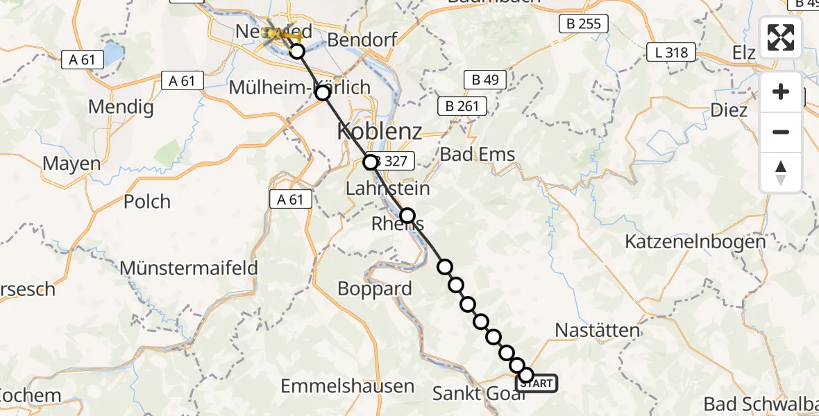 Flugroute Rettungshubschrauber Reitzenhain - Neuwied, 04 Juni 2026, 19:27