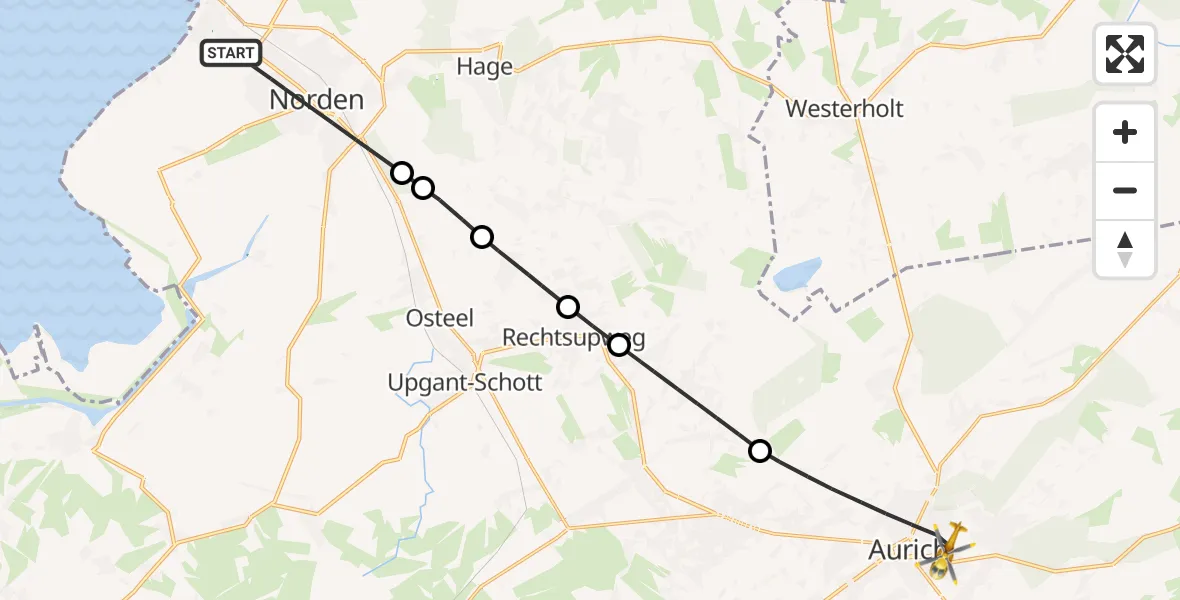 Flugroute Rettungshubschrauber Norden - Aurich, 04 Juni 2026, 19:58
