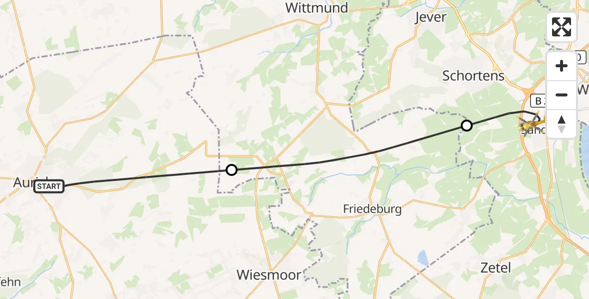 Flugroute Rettungshubschrauber Aurich - Sande, 04 Juni 2026, 20:15