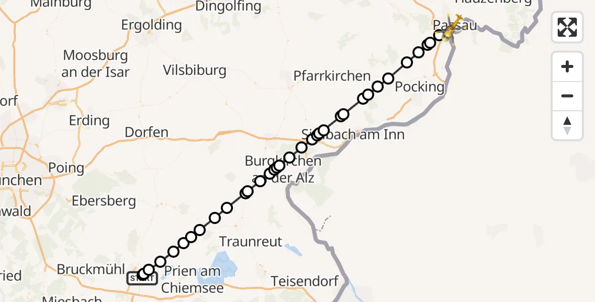 Flugroute Ambulanzhubschrauber RoMed Hospital Rosenheim - Passau, 04 Juni 2026, 20:49