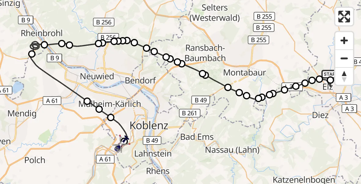 Flugroute Polizeihubschrauber Hadamar - Koblenz-Winningen Flugplatz, 04 Juni 2026, 20:51