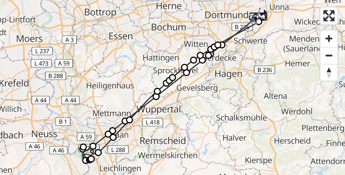 Flugroute Polizeihubschrauber Dortmund Flughafen - Dortmund Flughafen, 04 Juni 2026, 20:57