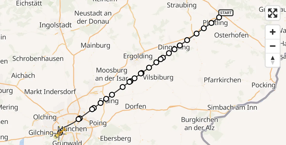 Flugroute Rettungshubschrauber Deggendorf - DRF Air Rescue München Hubschrauberlandeplatz, 04 Juni 2026, 21:10