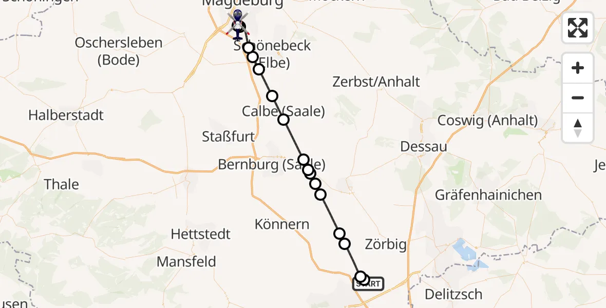Flugroute Polizeihubschrauber Halle-Oppin Flugplatz - Magdeburg, 04 Juni 2026, 21:55