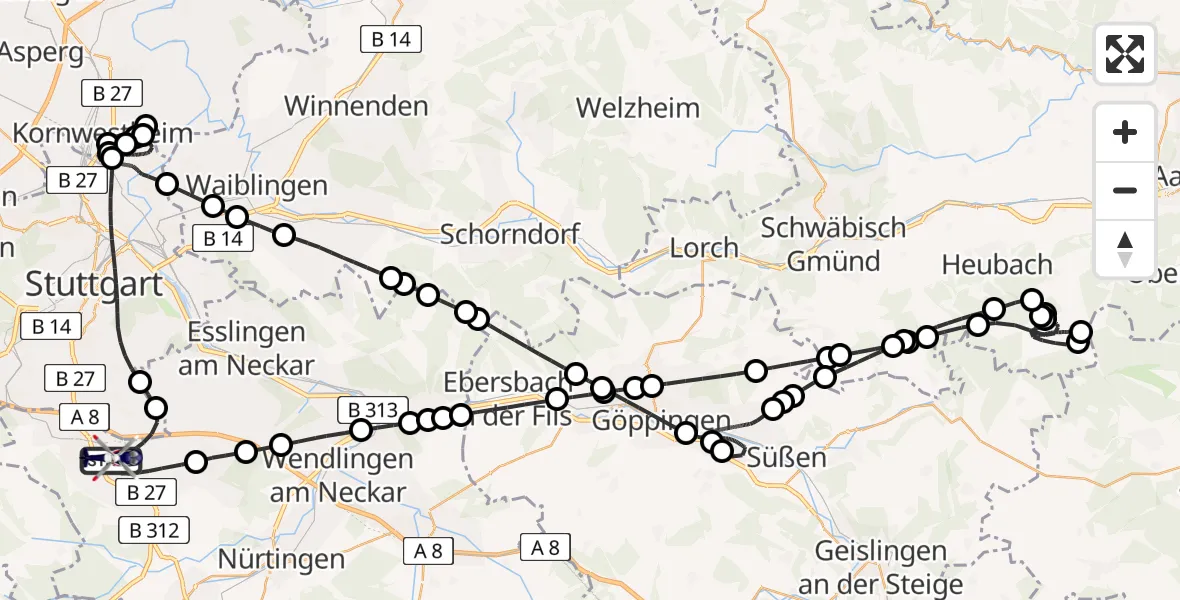 Flugroute Polizeihubschrauber Flughafen Stuttgart - Flughafen Stuttgart, 04 Juni 2026, 22:39