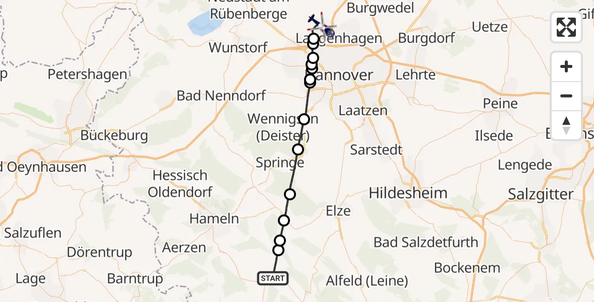 Flugroute Polizeihubschrauber Halle - Flughafen Hannover, 04 Juni 2026, 23:07