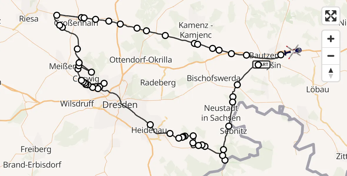 Flugroute Polizeihubschrauber Bautzen - Kubschütz, 04 Juni 2026, 23:50